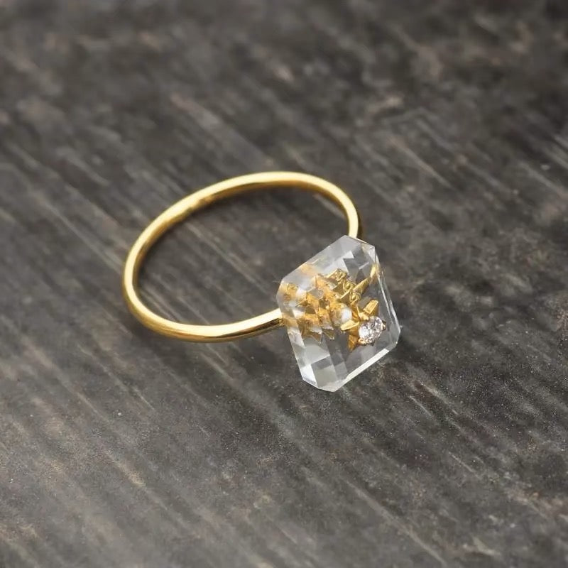 Transparent Zircon and Crystal Star Ring in S925 Sterling Silver