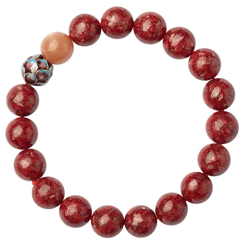 Cinnabar Lotus Bead Bracelet - Unisex Buddhist Prayer Beads for Wealth, Luck, and Protection