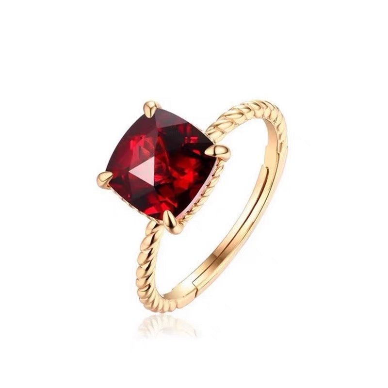 Red Garnet S925 Gold-Plated Twist Adjustable Ring