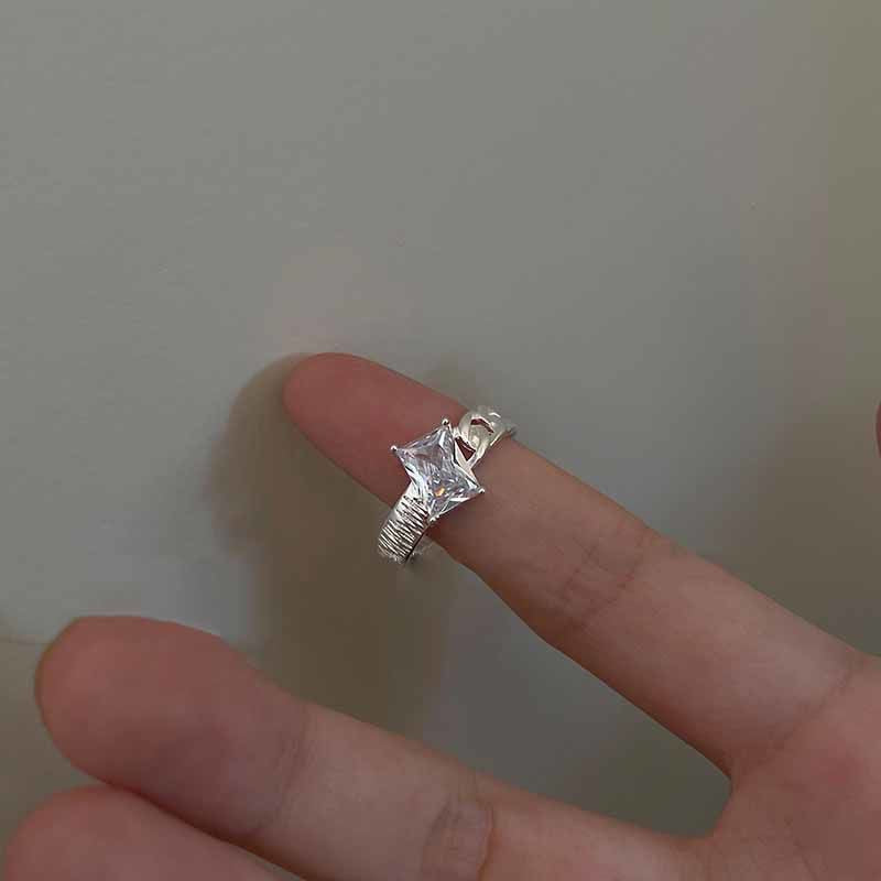 Geometric Square Zircon Open Ring