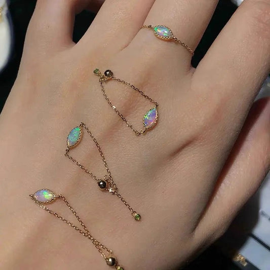 Opal S925 Silver Marquise Adjustable Chain Ring