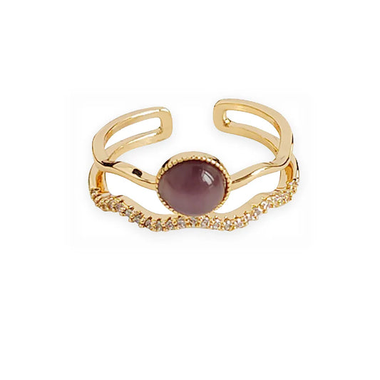 Cat's Eye Stone Ring with Cubic Zirconia Open Ring