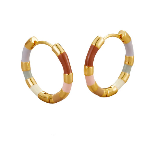 French Vintage Morandi Color Enamel Hoop Earrings