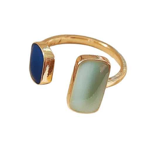Elegant Blue Enamel Open Ring