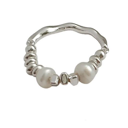 Irregular Silver Tone Pearl Ring