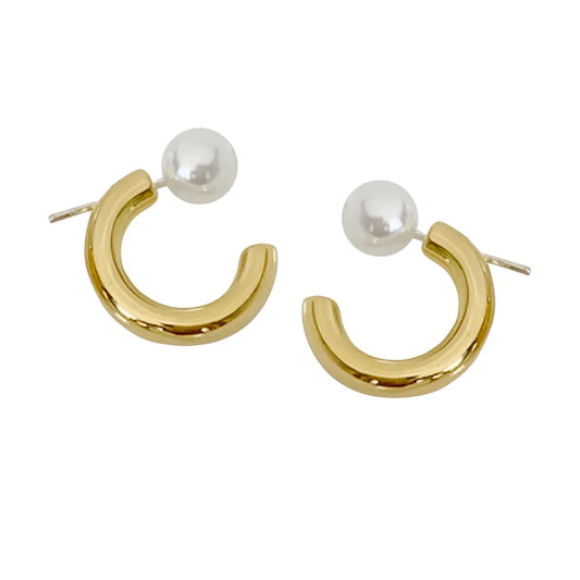Minimalist C-shaped Pearl Earrings