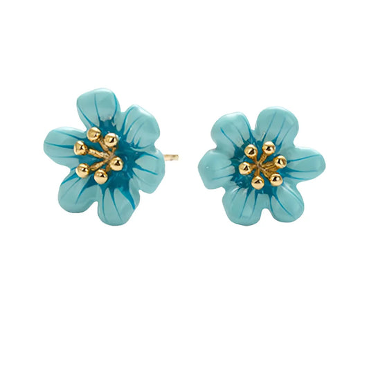 Enamel Blue Camellia Stud Earrings