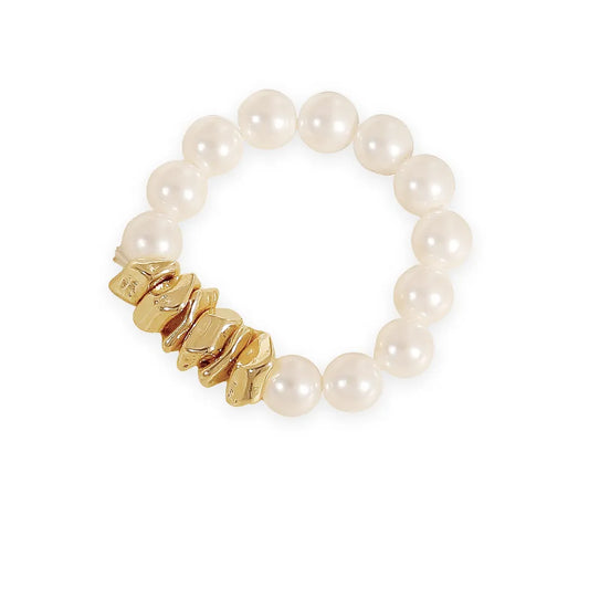 Handcrafted Pearl Ring - Irregular Gold Beads Design