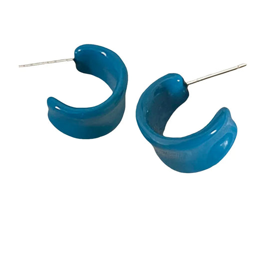 Vintage Deep Blue Enamel C-shaped Earrings