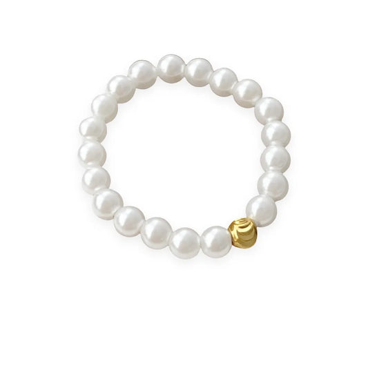 Handcrafted Beaded Pearl Ring with Gold Bead