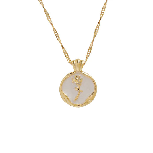 Enamel Rose Necklace - French Luxe Style Pendant