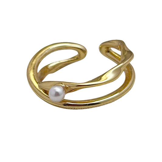 Geometric Pearl Cross Ring