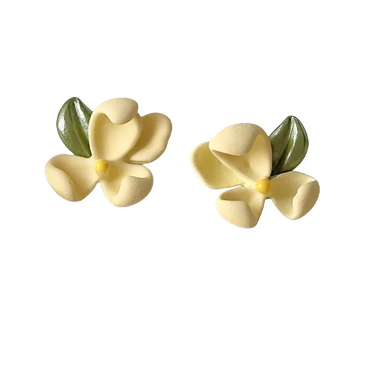 Bohemian Fresh Gardenia Flower Enamel Stud Earrings