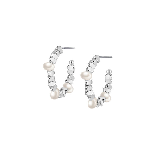 White Pearl Hoop Earrings