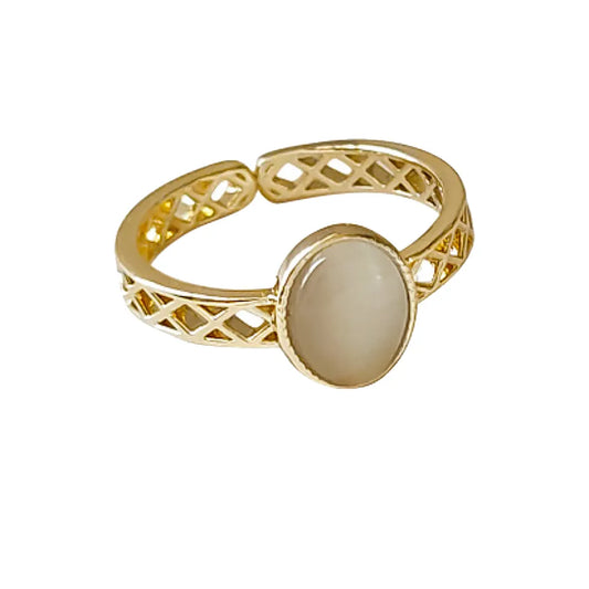 White Moonstone Cat's Eye Ring