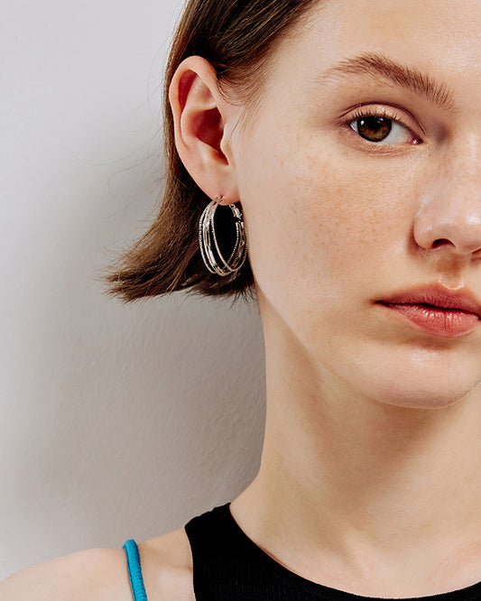 Multi-Layer Silver Hoop Earrings