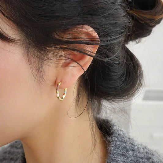 French Vintage Morandi Color Enamel Hoop Earrings