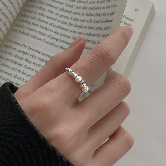 Irregular Silver Tone Pearl Ring