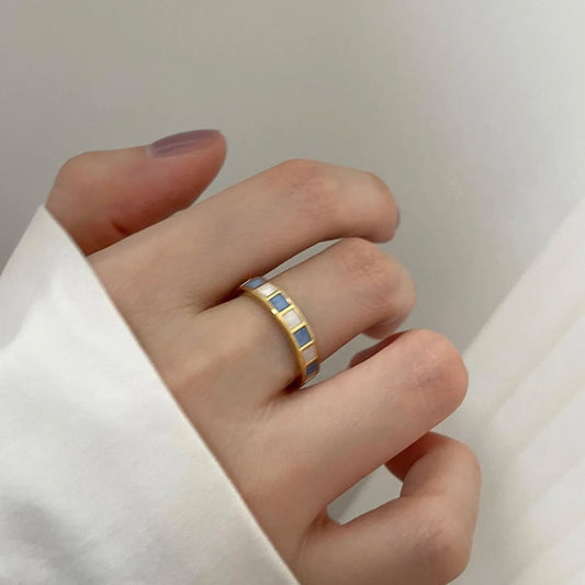 Vintage Blue and White Enamel Open Ring