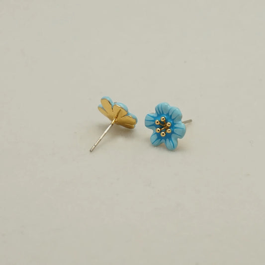 Enamel Blue Camellia Stud Earrings