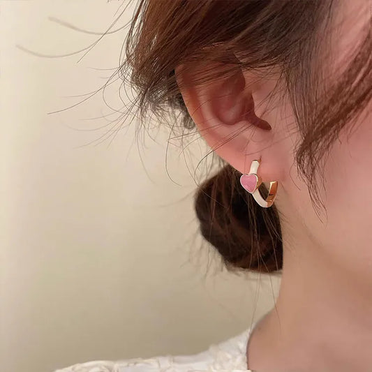 Enamel Heart Hoop Earrings