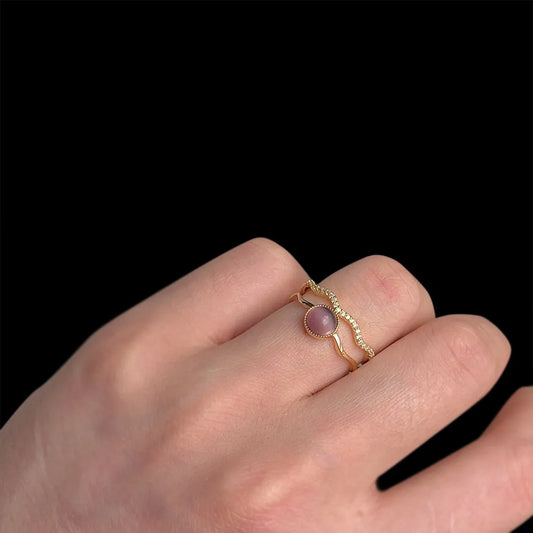 Cat's Eye Stone Ring with Cubic Zirconia Open Ring