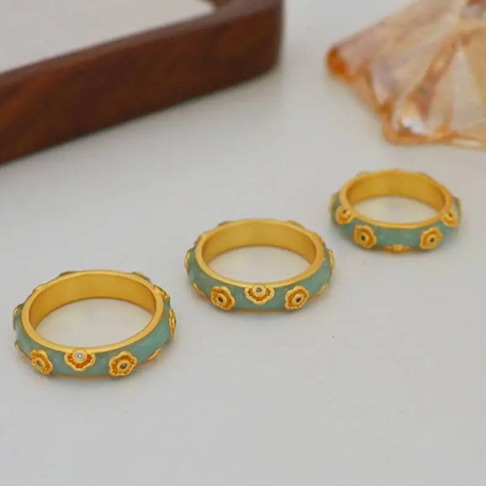 Artisanal Jade Enamel Flower Ring