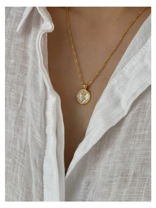 Enamel Rose Necklace - French Luxe Style Pendant