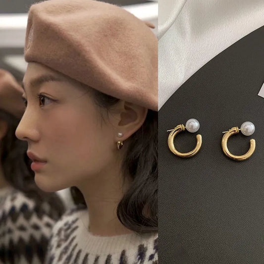 Minimalist C-shaped Pearl Earrings