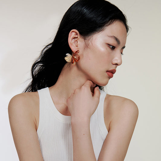 Dual-Tone Petal Earrings - Chic and Retro