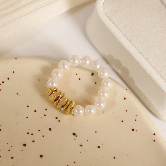 Handcrafted Pearl Ring - Irregular Gold Beads Design