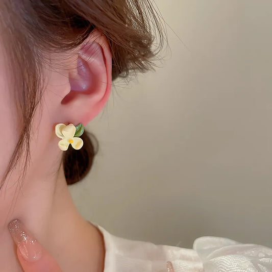 Bohemian Fresh Gardenia Flower Enamel Stud Earrings