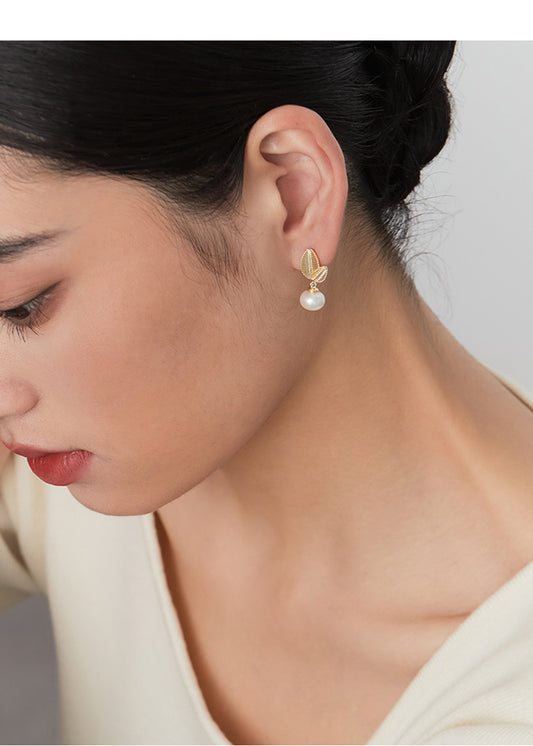 Vintage Leaf Pearl Drop Earrings