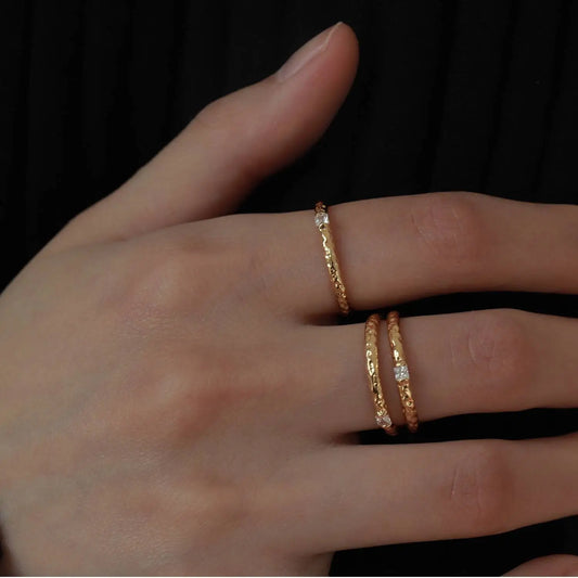Artisanal Hammered Gold Ring Irregular Band