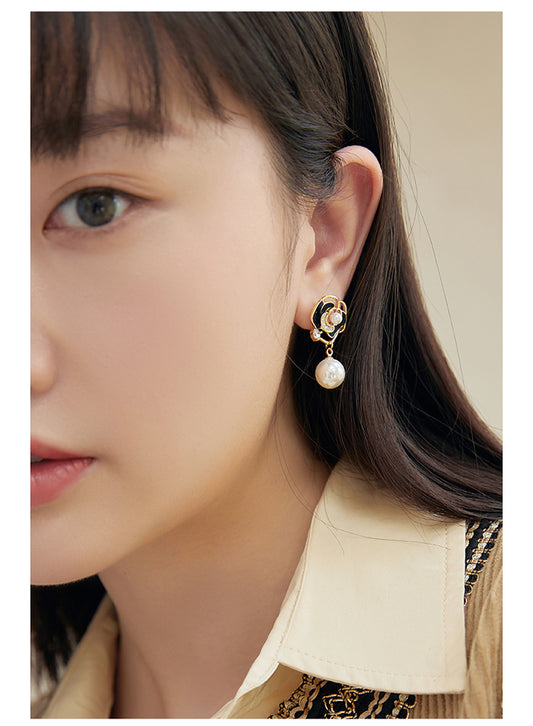 Camellia Pearl Drop Earrings