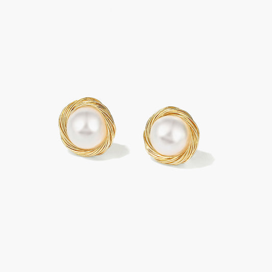 Vintage French Style Freshwater Pearl Stud Earrings