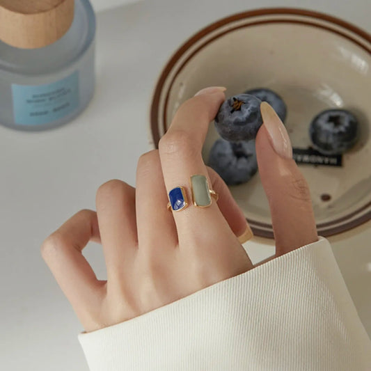 Elegant Blue Enamel Open Ring