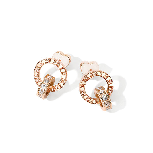 Roman Numeral Hoop Earrings - Rose Gold