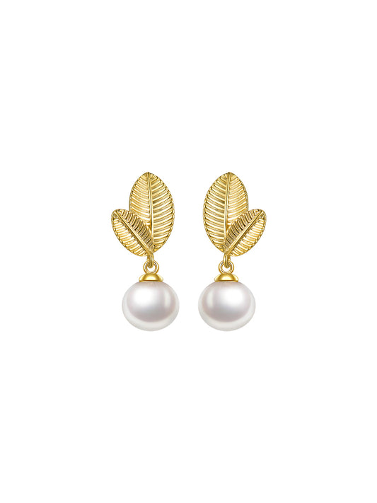 Vintage Leaf Pearl Drop Earrings
