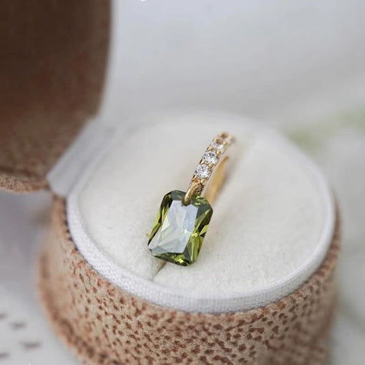 Moss Green Square Stud Earrings in S925 Sterling Silver with Full Diamond Accents
