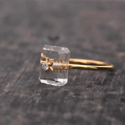 Transparent Zircon and Crystal Star Ring in S925 Sterling Silver