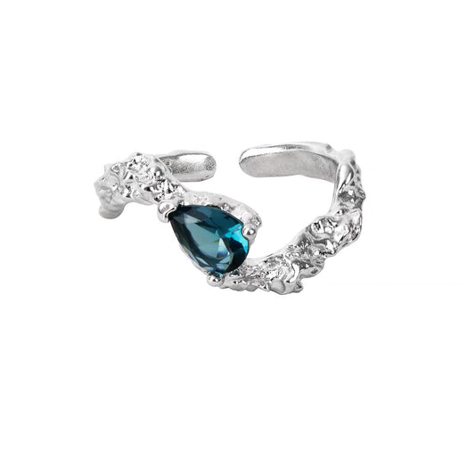 Tarnish-Resistant Silver Blue Zircon Ring