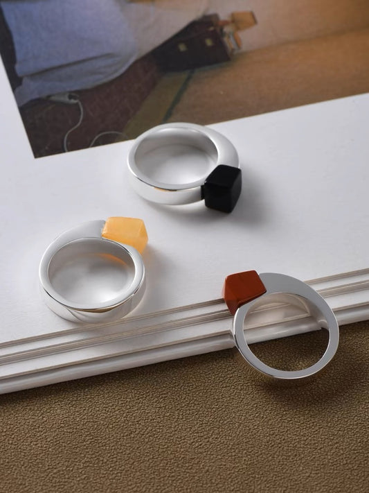 Trapezoid Red Stone, Topaz, and Black Onyx Ring