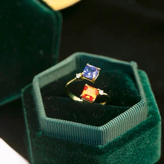 Fanta Stone and Tanzanite Double Stone 18K Gold-Plated Ring