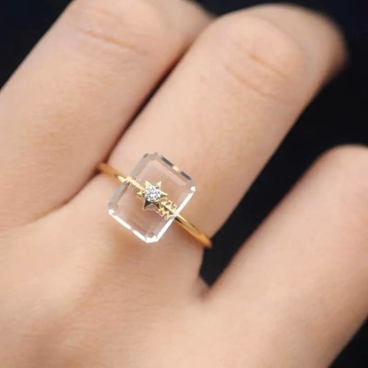 Transparent Zircon and Crystal Star Ring in S925 Sterling Silver