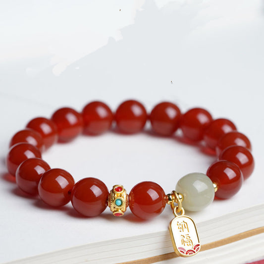 Red Crystal and Jade Bead Bracelet