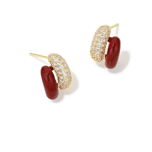 Red C-Shaped Stud Earrings