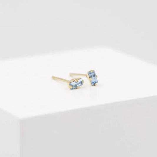 Sky Blue Rectangular Blue Crystal Gold-Tone Earrings