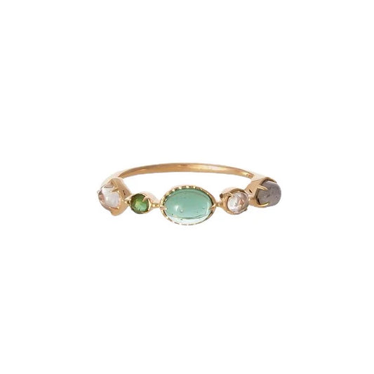 Natural Aquamarine Moonstone Labradorite Crystal Roman Glass Ring
