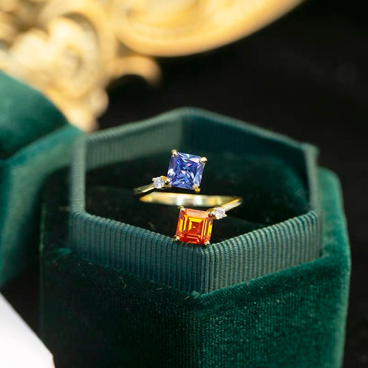 Fanta Stone and Tanzanite Double Stone 18K Gold-Plated Ring